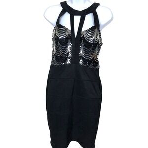 Crystal Doll Women Cocktail Dress sz 3 Black Sequin top zip back